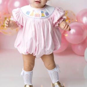 Smocked Pink Birthday Girl Bubble Size 12 Months